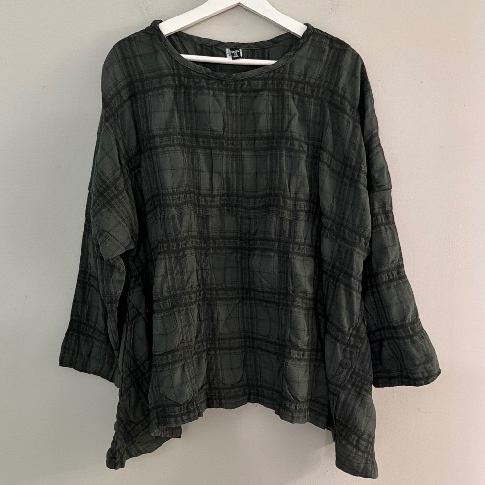 Dress To Kill Womens One Size Oversized Plaid Tunic Top Green Black Side Pockets